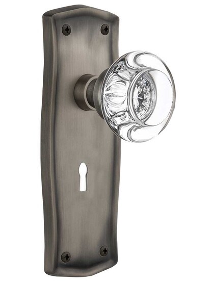 Prairie Style Door Set with Round Crystal Glass Knobs in Antique Pewter .